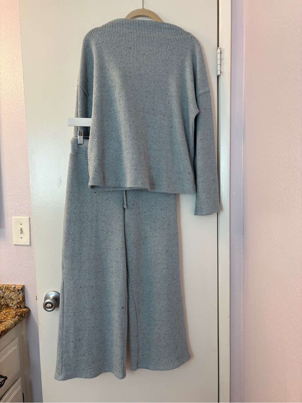 Gibson Light Blue Ribbed Knit Set! XS with stretch! Like New! Light Blue/Gray